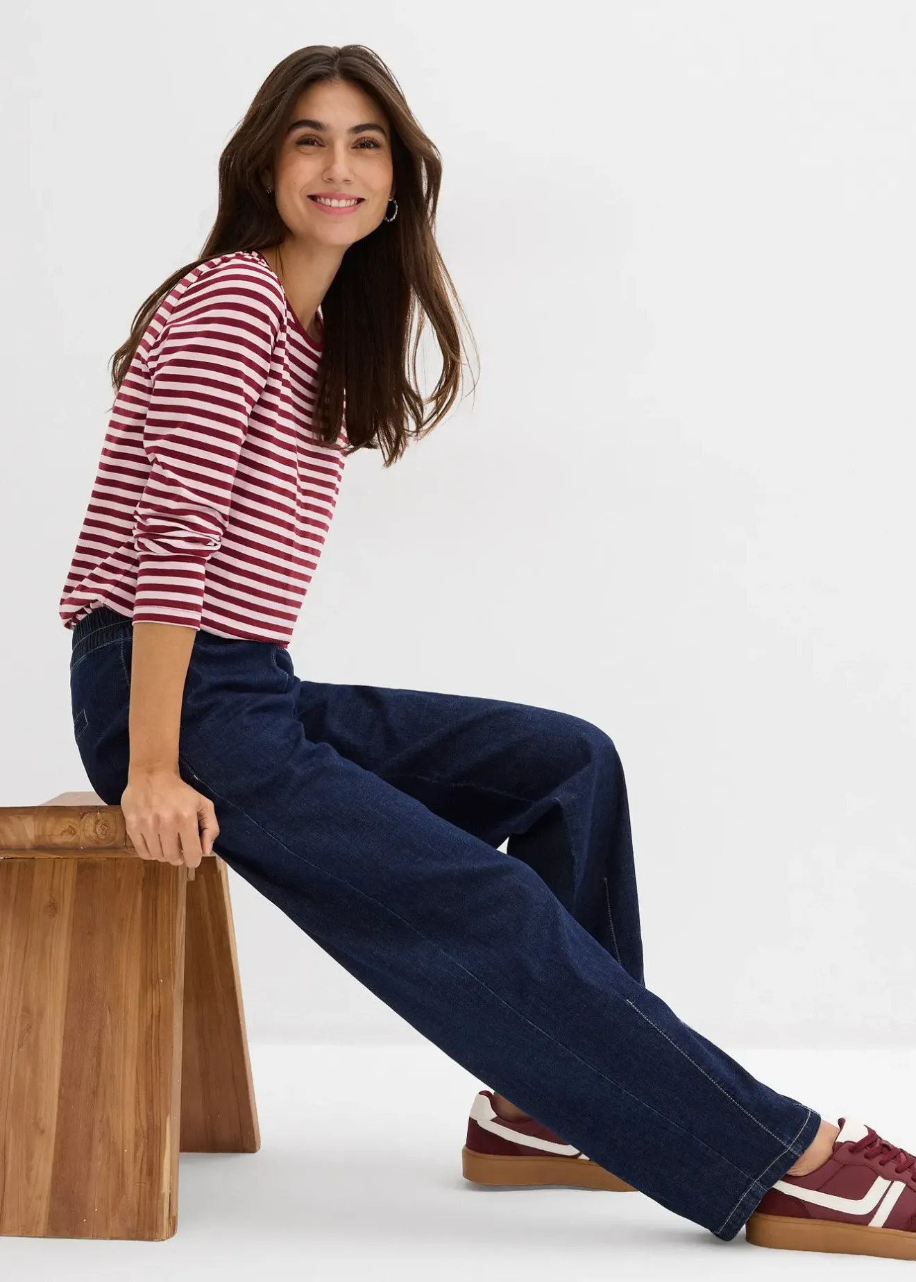 Femme bonprix Jeans|Jean barrel taille mi-haute élastiquée