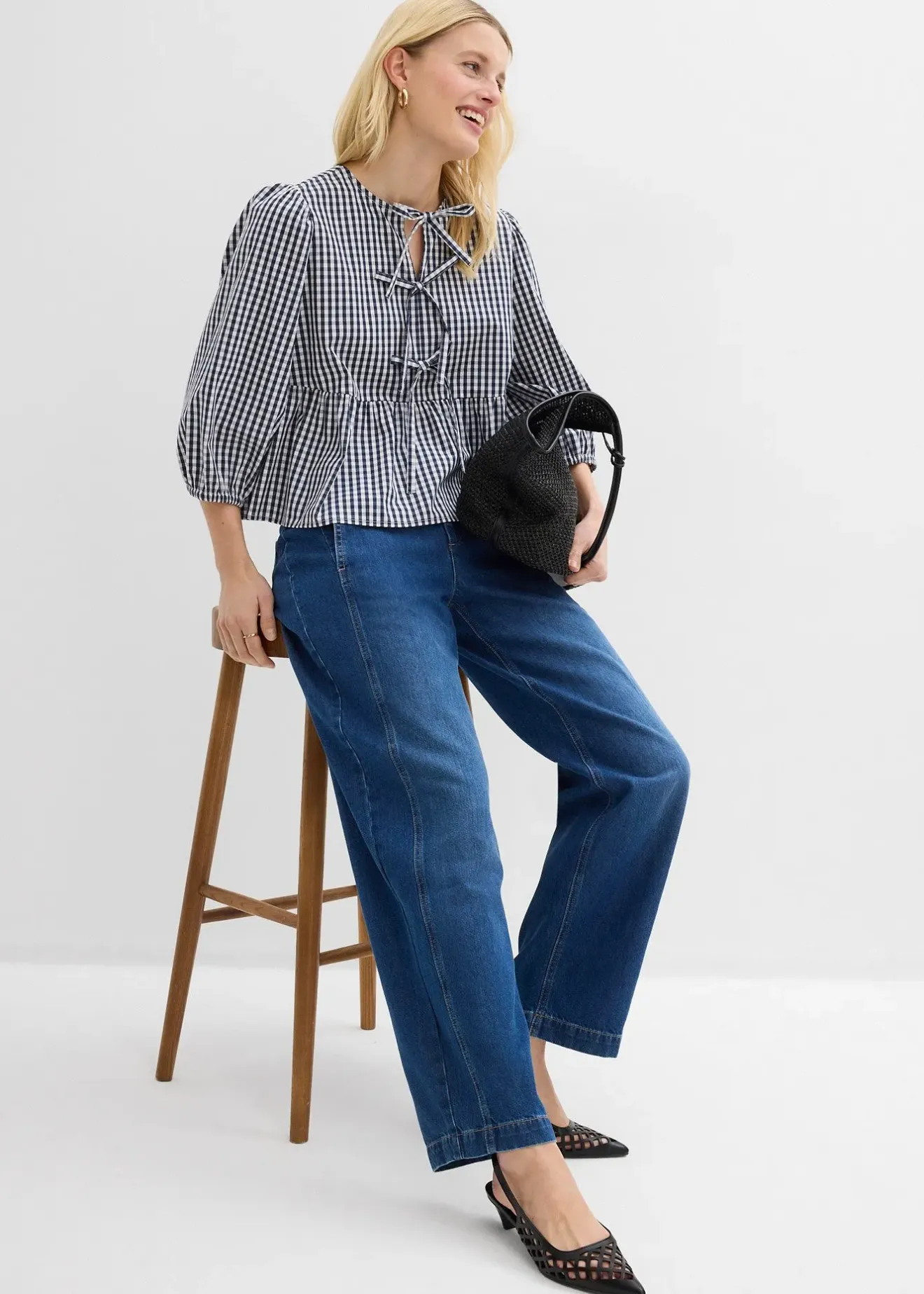 Femme bonprix Jeans|Jean barrel, taille mi-haute