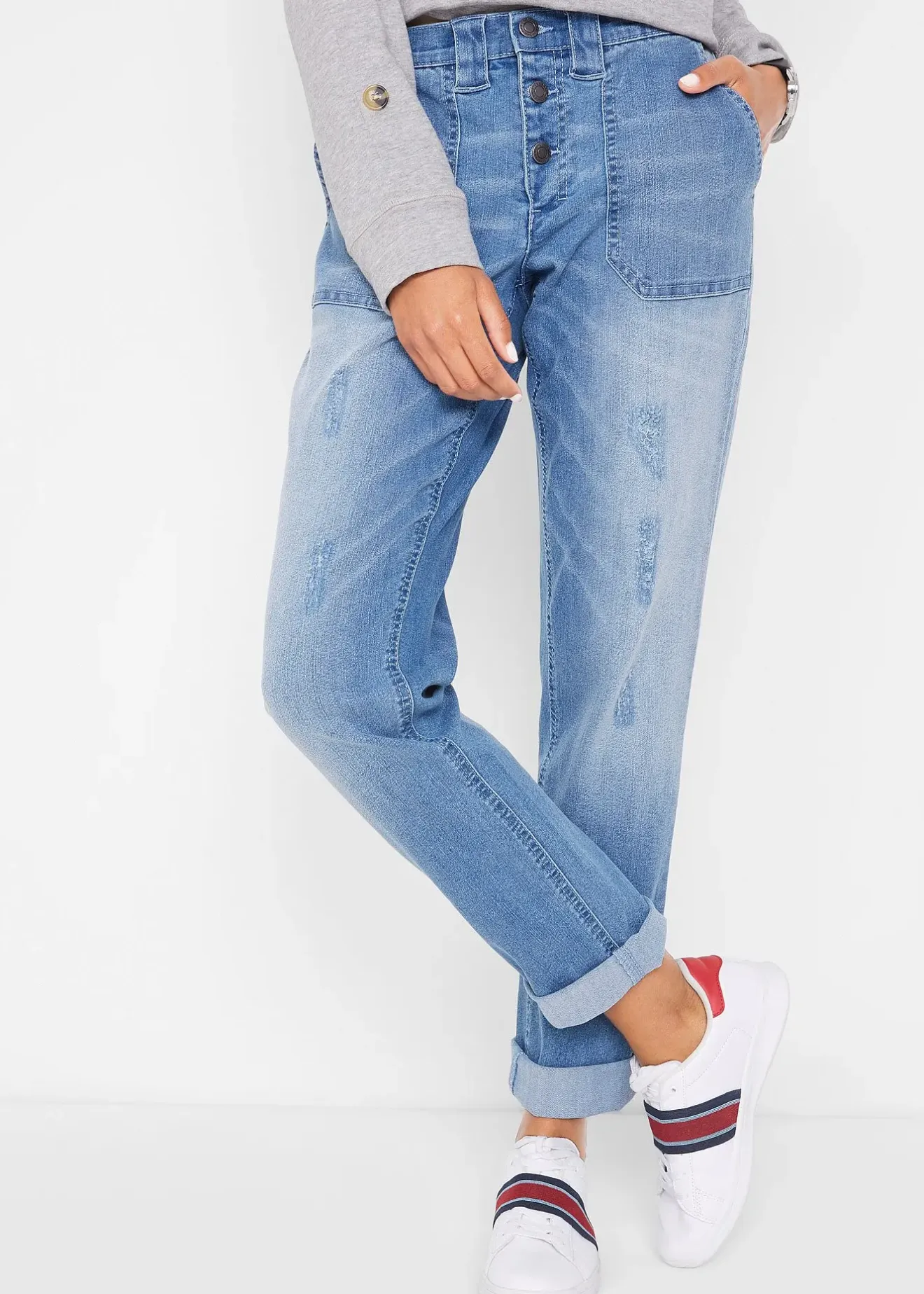 bonprix Jean boyfriend taille mi-haute, stretch confort|Femme Jeans