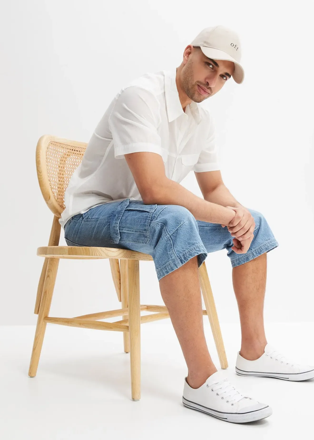 Homme bonprix Jeans|Jean cargo 3/4 regular droit