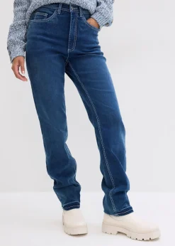 Femme bonprix Jeans|Jean chaud droit, taille haute