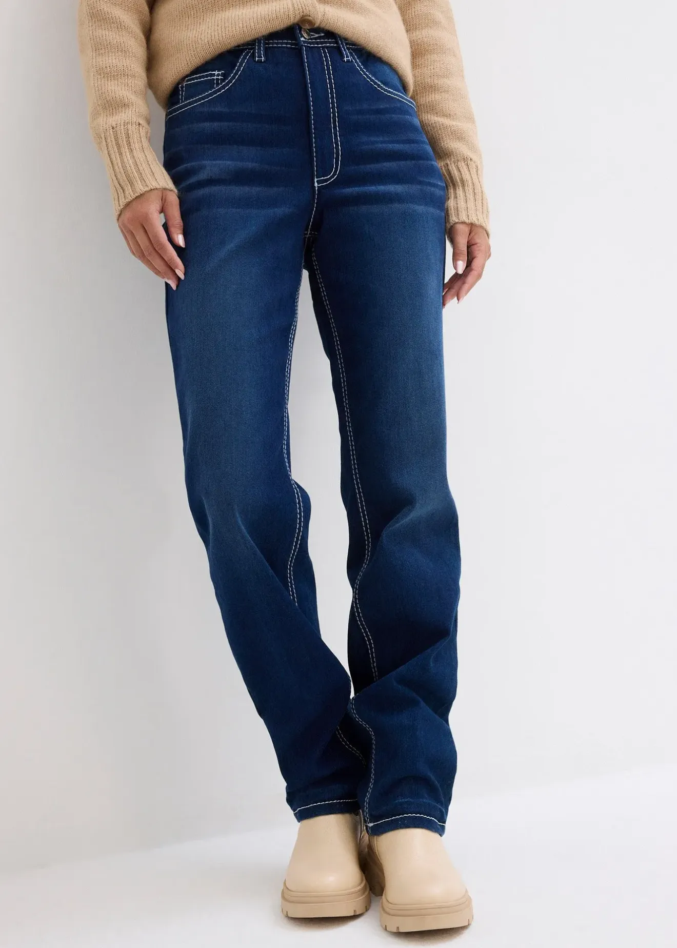 bonprix Jean chaud droit, taille haute|Femme Jeans