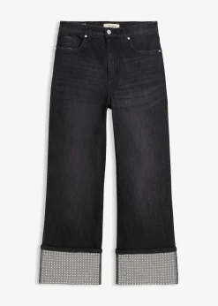 Femme bonprix Jeans|Jean droit à revers, taille haute