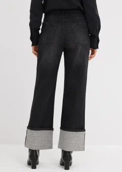 Femme bonprix Jeans|Jean droit à revers, taille haute