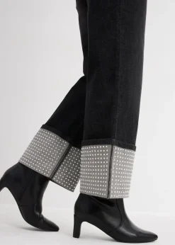 Femme bonprix Jeans|Jean droit à revers, taille haute