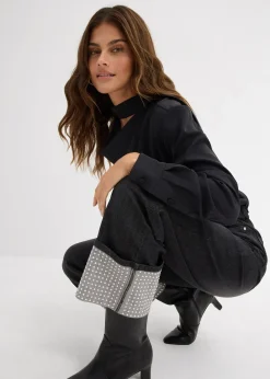 Femme bonprix Jeans|Jean droit à revers, taille haute