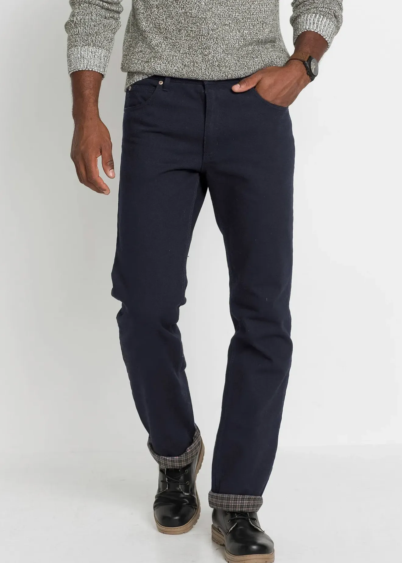 Homme bonprix Vêtements Thermiques|Vêtements De Plein Air|Jean droit, coupe classique, doublure chaude en flanelle