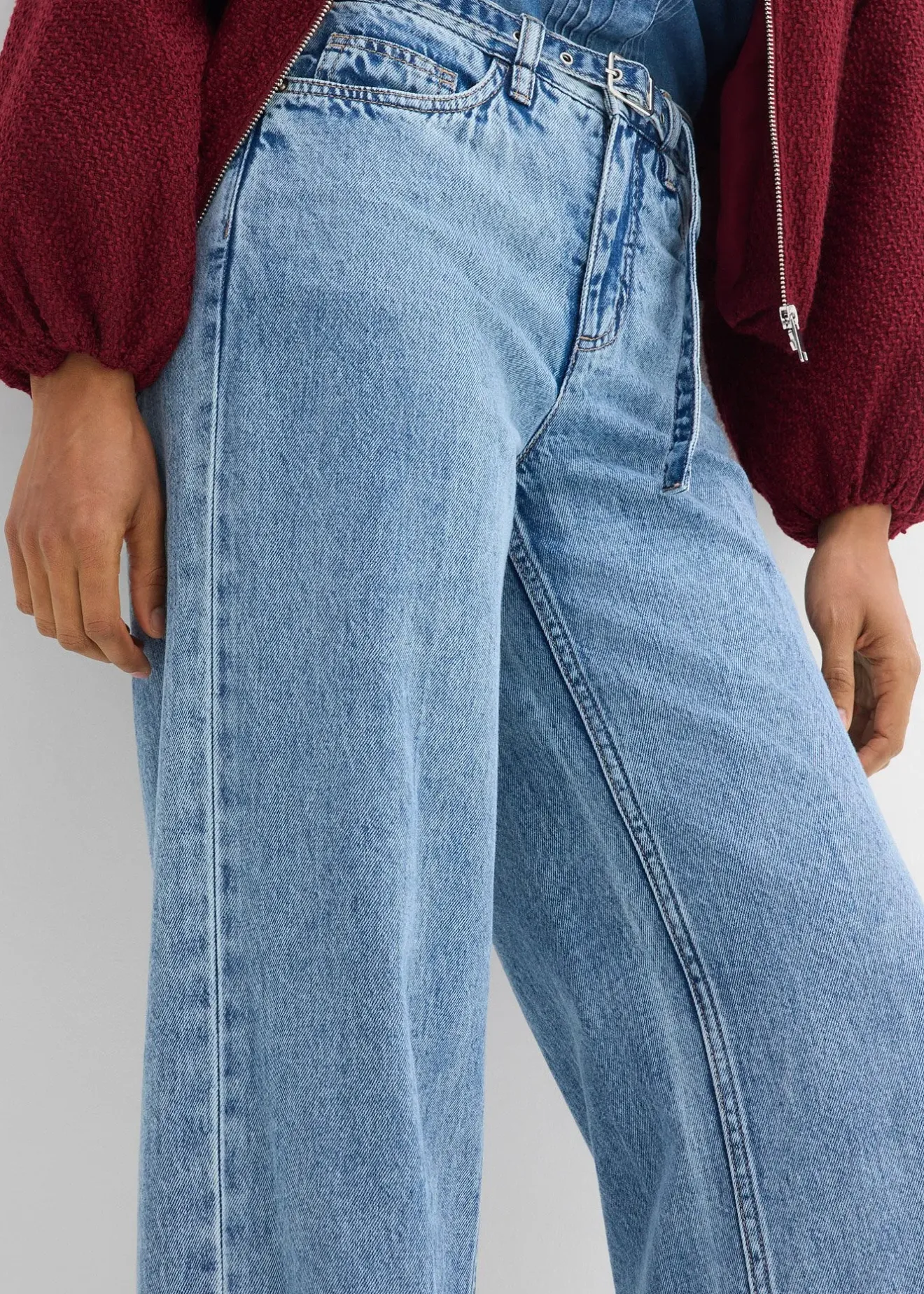 bonprix Jean droit et loose, taille mi-haute, coton|Femme Jeans|Tailles Petite