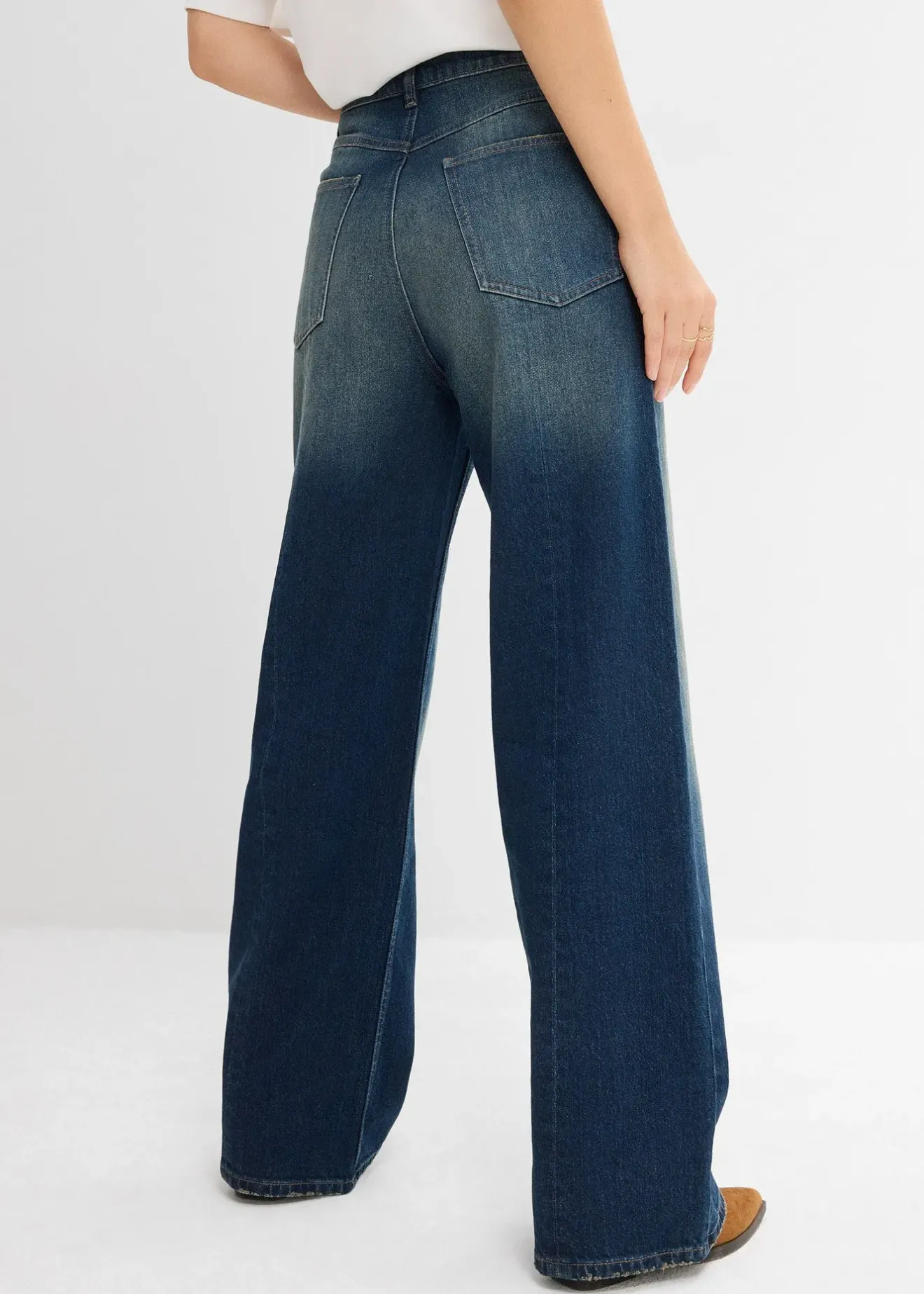 Femme bonprix Jeans|Jean droit et loose, taille haute, peu extensible