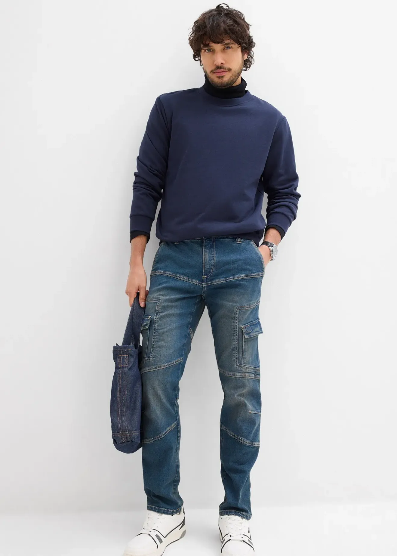 Homme bonprix Vêtements De Plein Air|Jeans|Jean droit extensible, poches cargo, regular