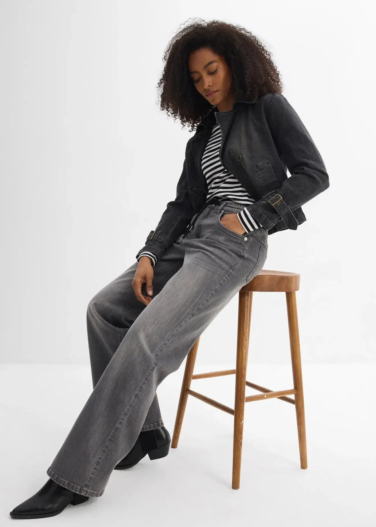 Femme bonprix Jeans|Jean droit loose, taille haute