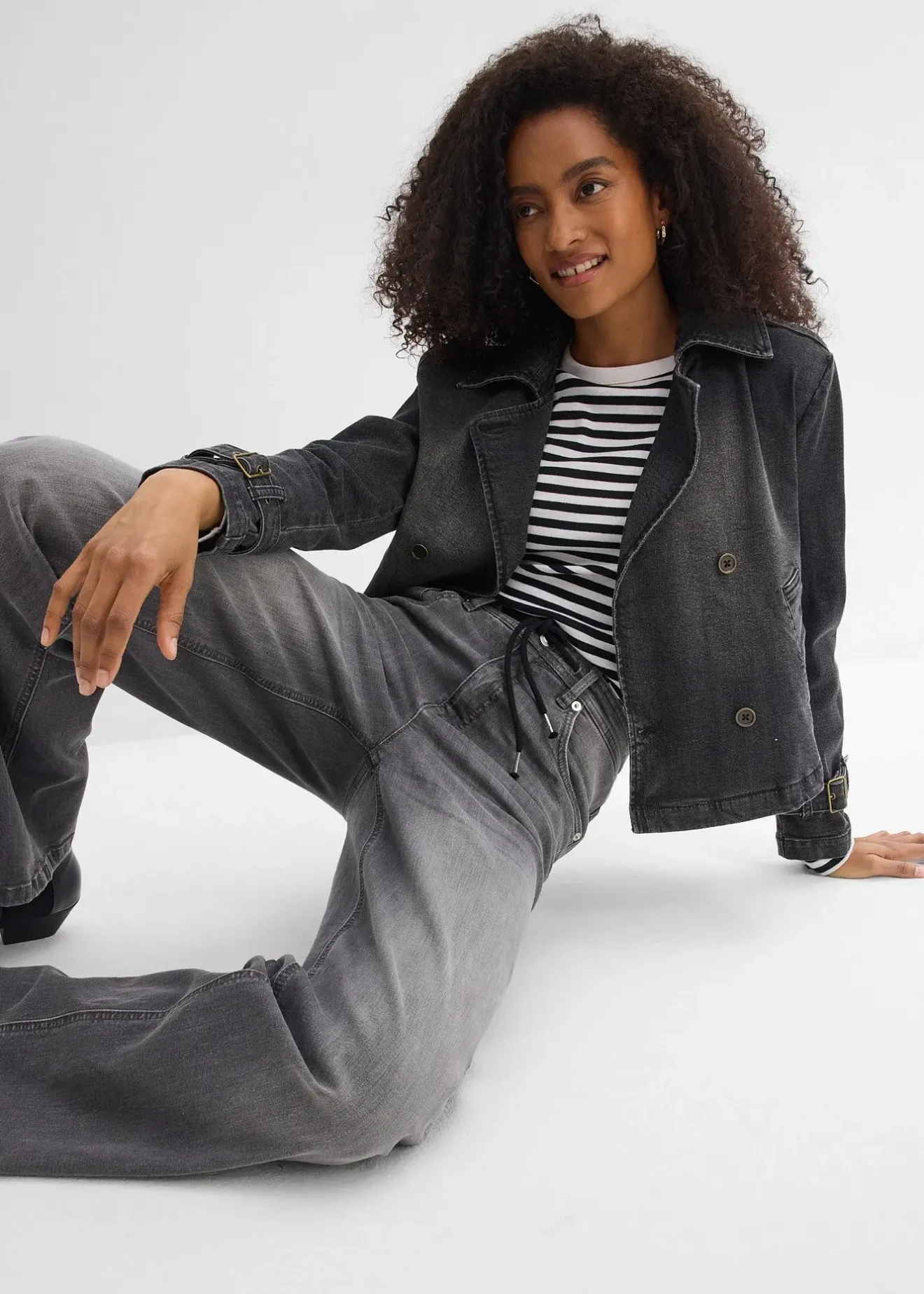 Femme bonprix Jeans|Jean droit loose, taille haute