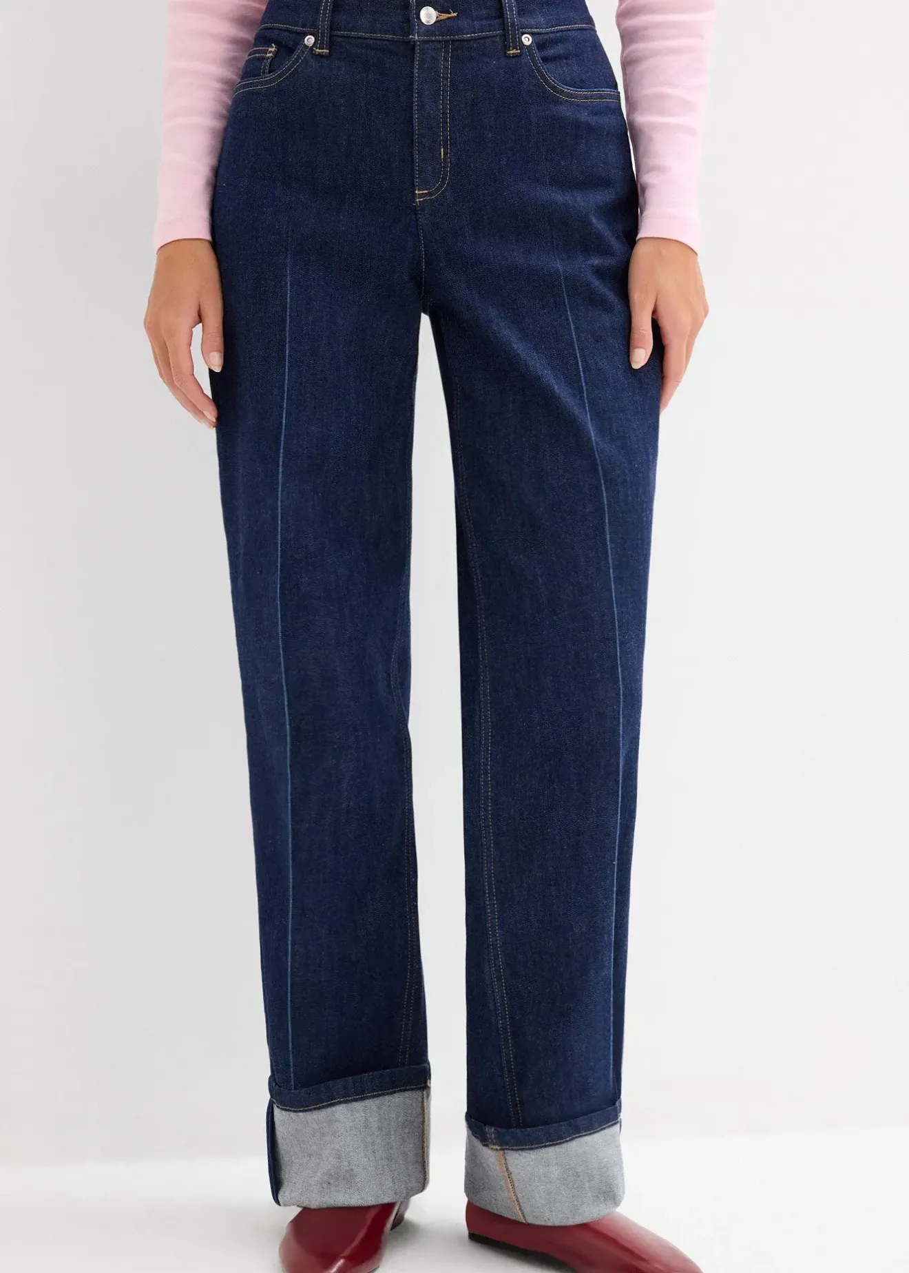 Femme bonprix Tailles Petite|Jean droit loose taille mi-haute, long