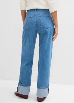 bonprix Jean droit loose taille mi-haute, long|Femme Tailles Petite