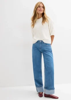 bonprix Jean droit loose taille mi-haute, long|Femme Tailles Petite
