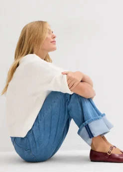 bonprix Jean droit loose taille mi-haute, long|Femme Tailles Petite