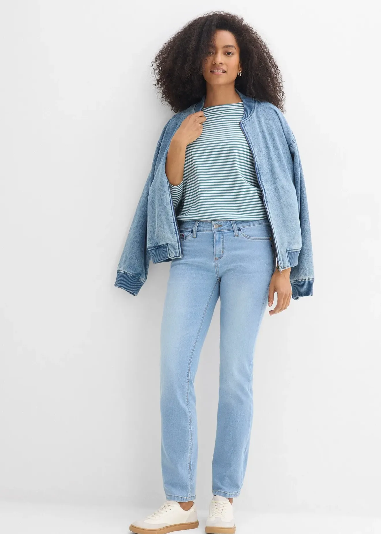 bonprix Jean droit taille mi-haute, extensible|Femme Tailles Petite|Jeans