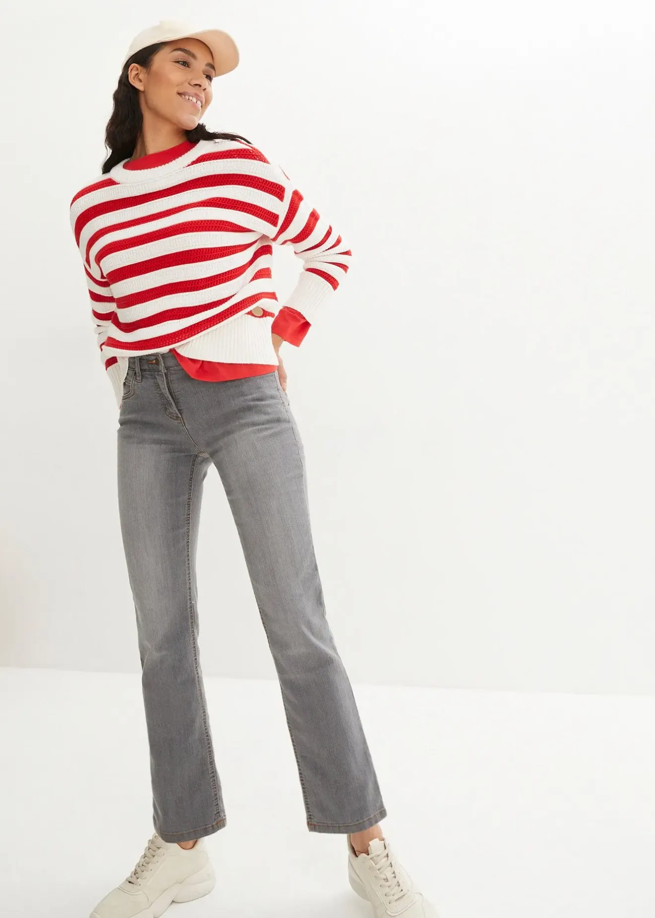 Femme bonprix Tailles Petite|Jean droit taille mi-haute, extensible