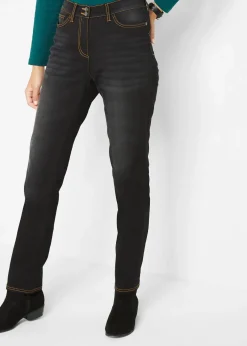 bonprix Jean droit taille mi-haute élastiquée, doublure chaude|Femme Vêtements Thermiques|Jeans