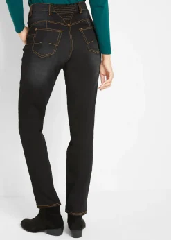 bonprix Jean droit taille mi-haute élastiquée, doublure chaude|Femme Vêtements Thermiques|Jeans