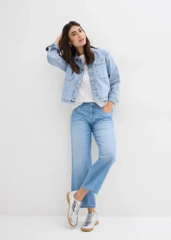 bonprix Jean droit taille mi-haute et élastiquée, raccourci|Femme Jeans