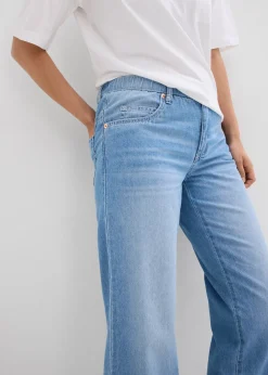 bonprix Jean droit taille mi-haute et élastiquée, raccourci|Femme Jeans