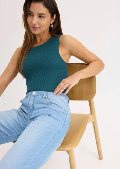 bonprix Jean droit taille mi-haute et élastiquée, raccourci|Femme Jeans