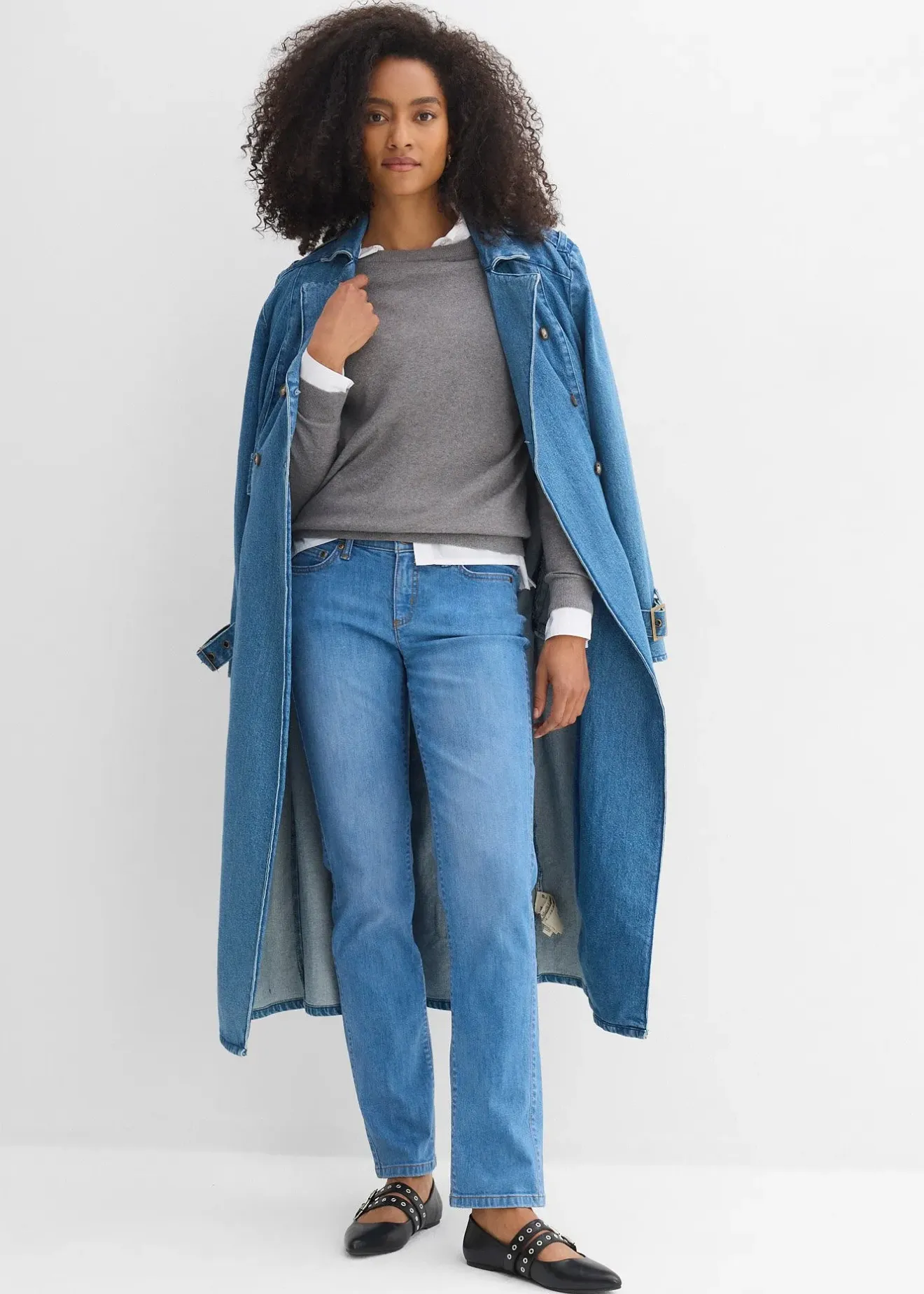 Femme bonprix Tailles Petite|Jean droit taille mi-haute, extensible