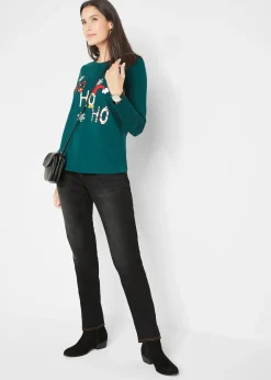 Femme bonprix Vêtements Thermiques|Jeans|Jean droit taille mi-haute élastiquée, doublure chaude