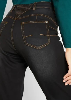 Femme bonprix Vêtements Thermiques|Jeans|Jean droit taille mi-haute élastiquée, doublure chaude