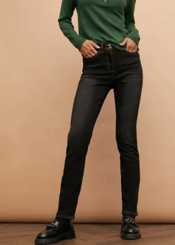 Femme bonprix Vêtements Thermiques|Jeans|Jean droit taille mi-haute élastiquée, doublure chaude