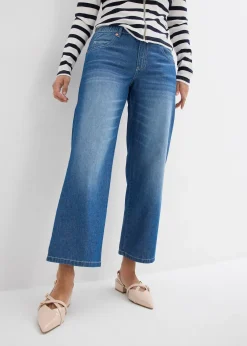 Femme bonprix Jeans|Jean droit taille mi-haute et élastiquée, raccourci