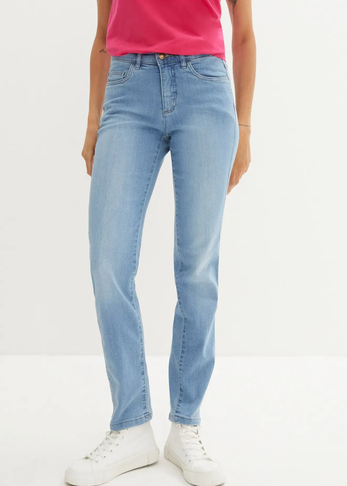 bonprix Jean droit taille mi-haute, extensible|Femme Jeans