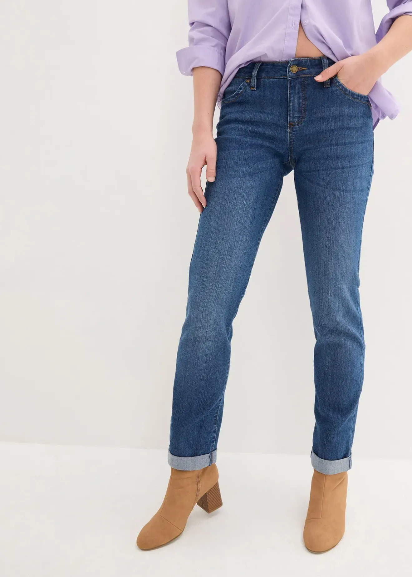 Femme bonprix Jeans|Jean droit taille mi-haute, extensible