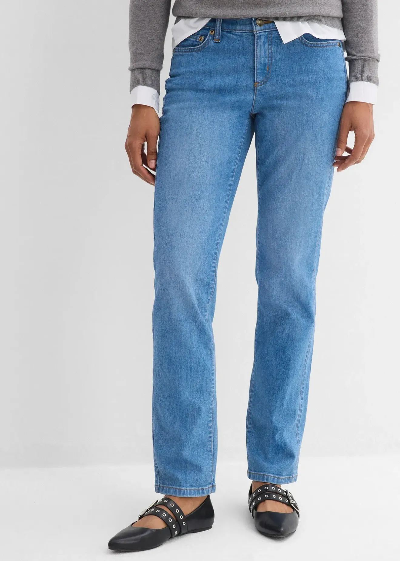 bonprix Jean droit taille mi-haute, extensible|Femme Jeans