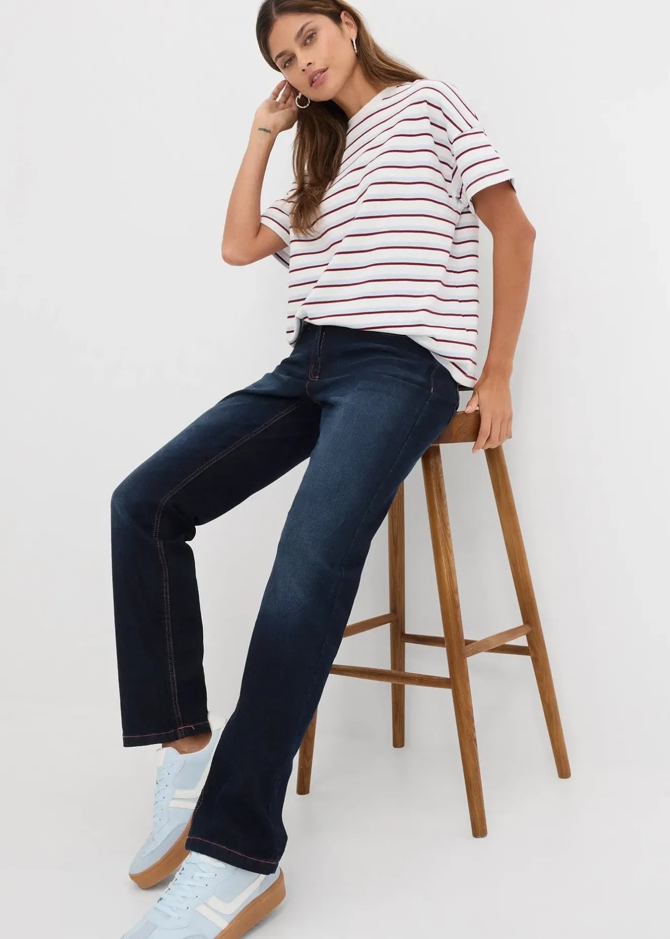 bonprix Jean droit taille mi-haute et élastiquée|Femme Tailles Petite