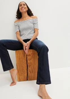 Femme bonprix Jeans|Jean droit taille mi-haute, extensible