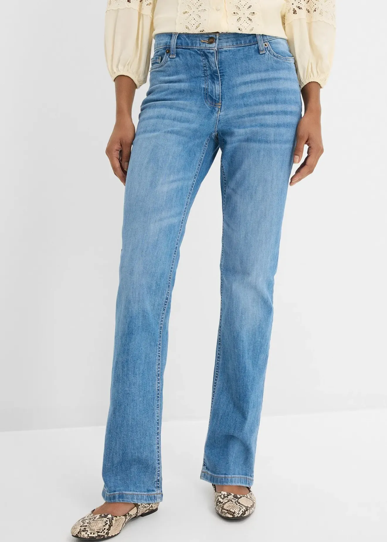 Femme bonprix Tailles Petite|Jean droit taille mi-haute et élastiquée