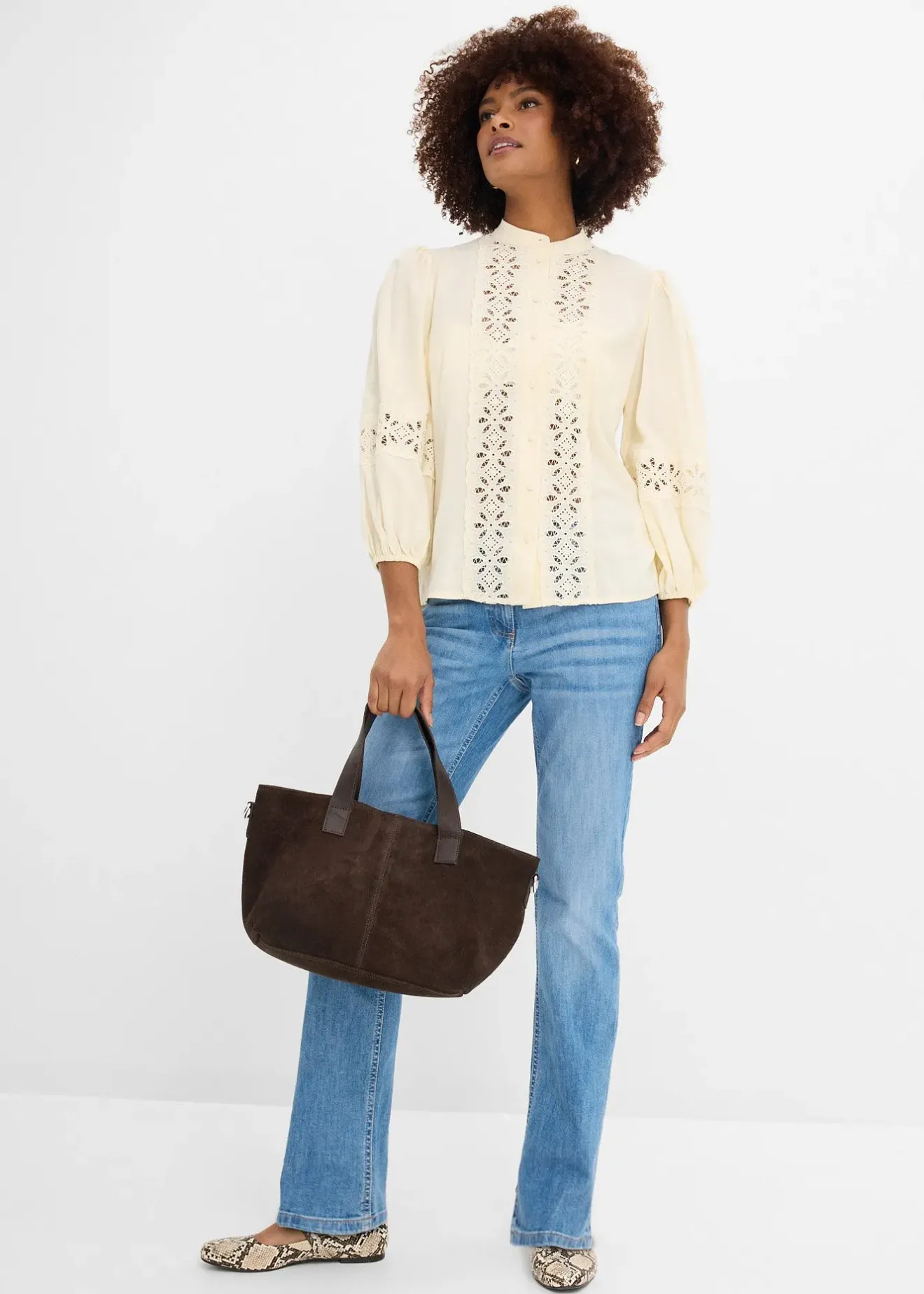 Femme bonprix Tailles Petite|Jean droit taille mi-haute et élastiquée