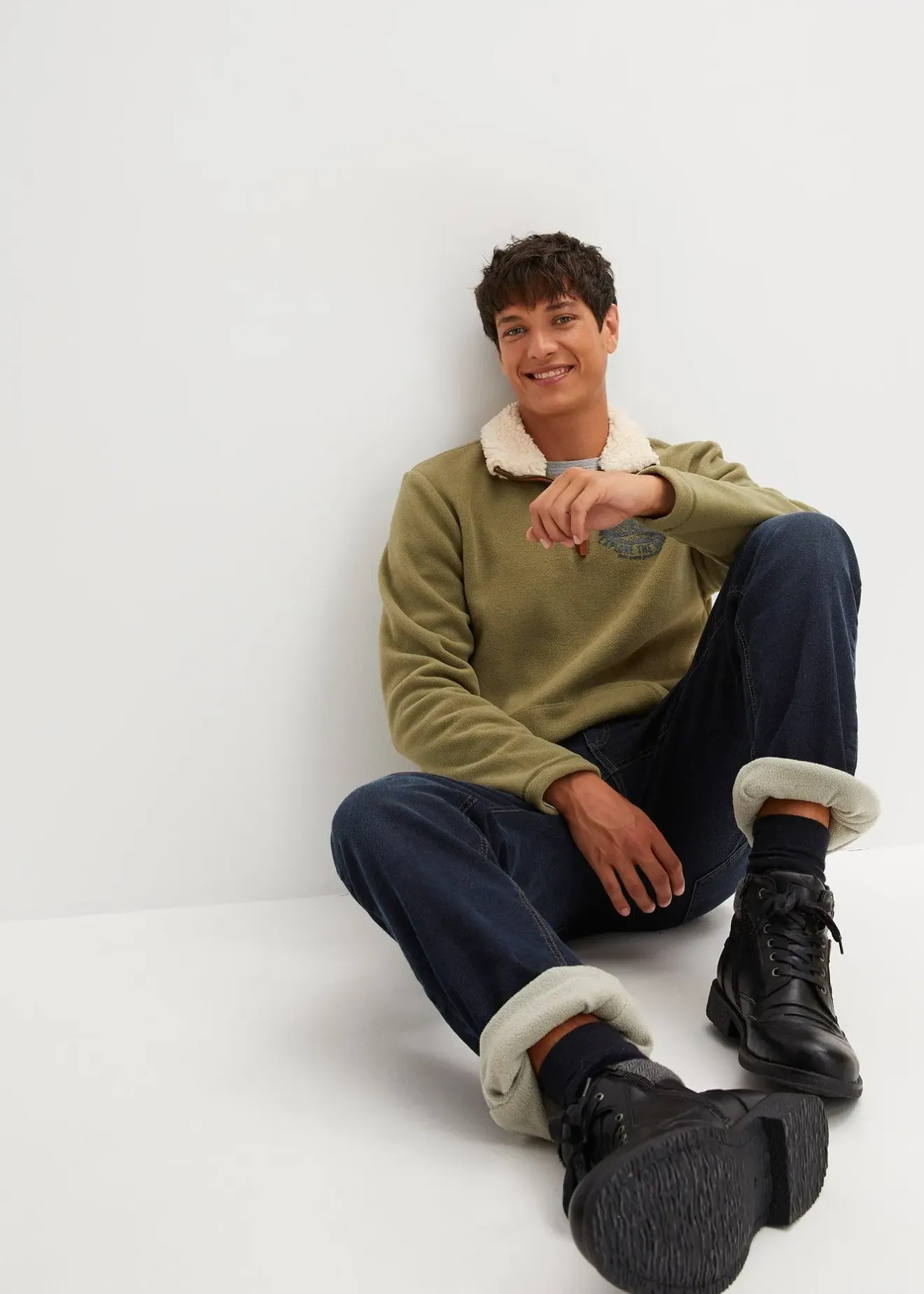 bonprix Jean extensible loose, taille élastiquée, doublure chaude, droit|Homme Vêtements Thermiques|Vêtements De Plein Air