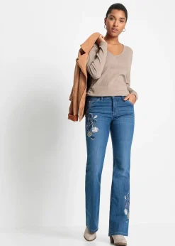 bonprix Jean Flare avec broderies florales|Femme Jeans