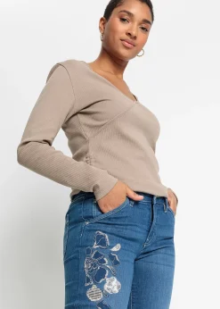 bonprix Jean Flare avec broderies florales|Femme Jeans