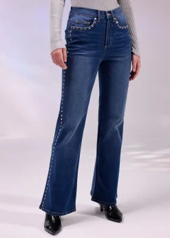 bonprix Jean flare taille haute avec rivets|Femme Jeans