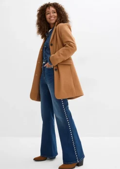 Femme bonprix Tailles Petite|Jean flare taille haute avec rivets