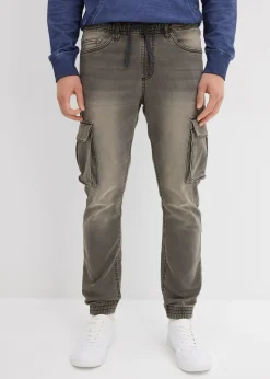 Homme bonprix Jeans|Jean jogger droit, slim, à taille élastiquée et poches cargo