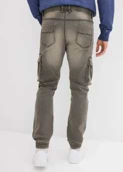 Homme bonprix Jeans|Jean jogger droit, slim, à taille élastiquée et poches cargo