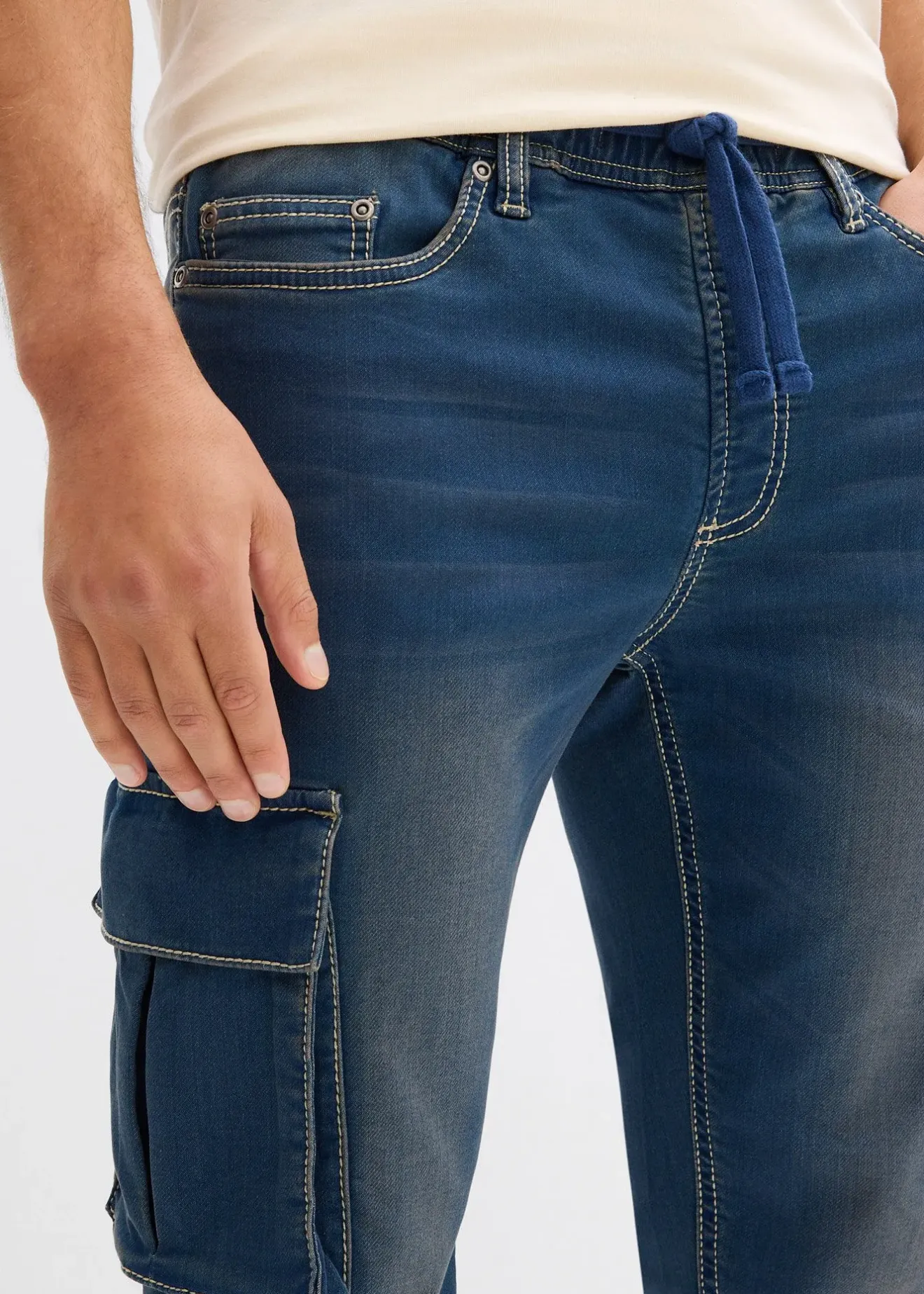 bonprix Jean jogger droit, slim, à taille élastiquée et poches cargo|Homme Jeans
