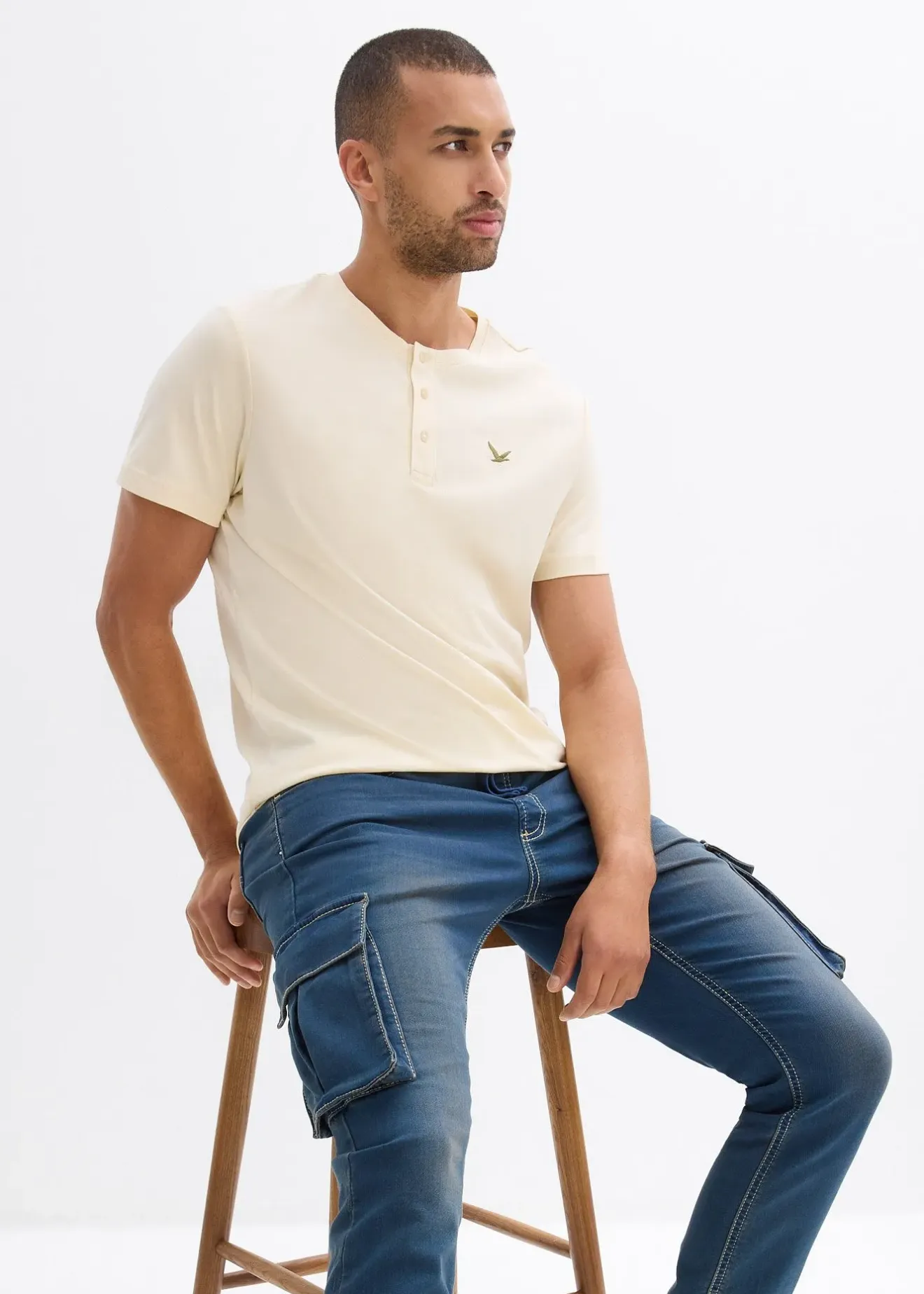 bonprix Jean jogger droit, slim, à taille élastiquée et poches cargo|Homme Jeans