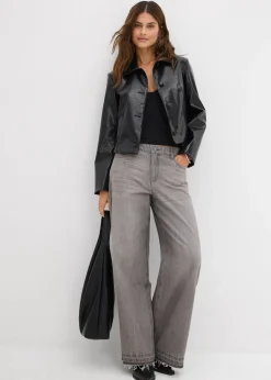 Femme bonprix Tailles Petite|Jeans|Jean large à taille mi-haute élastiquée