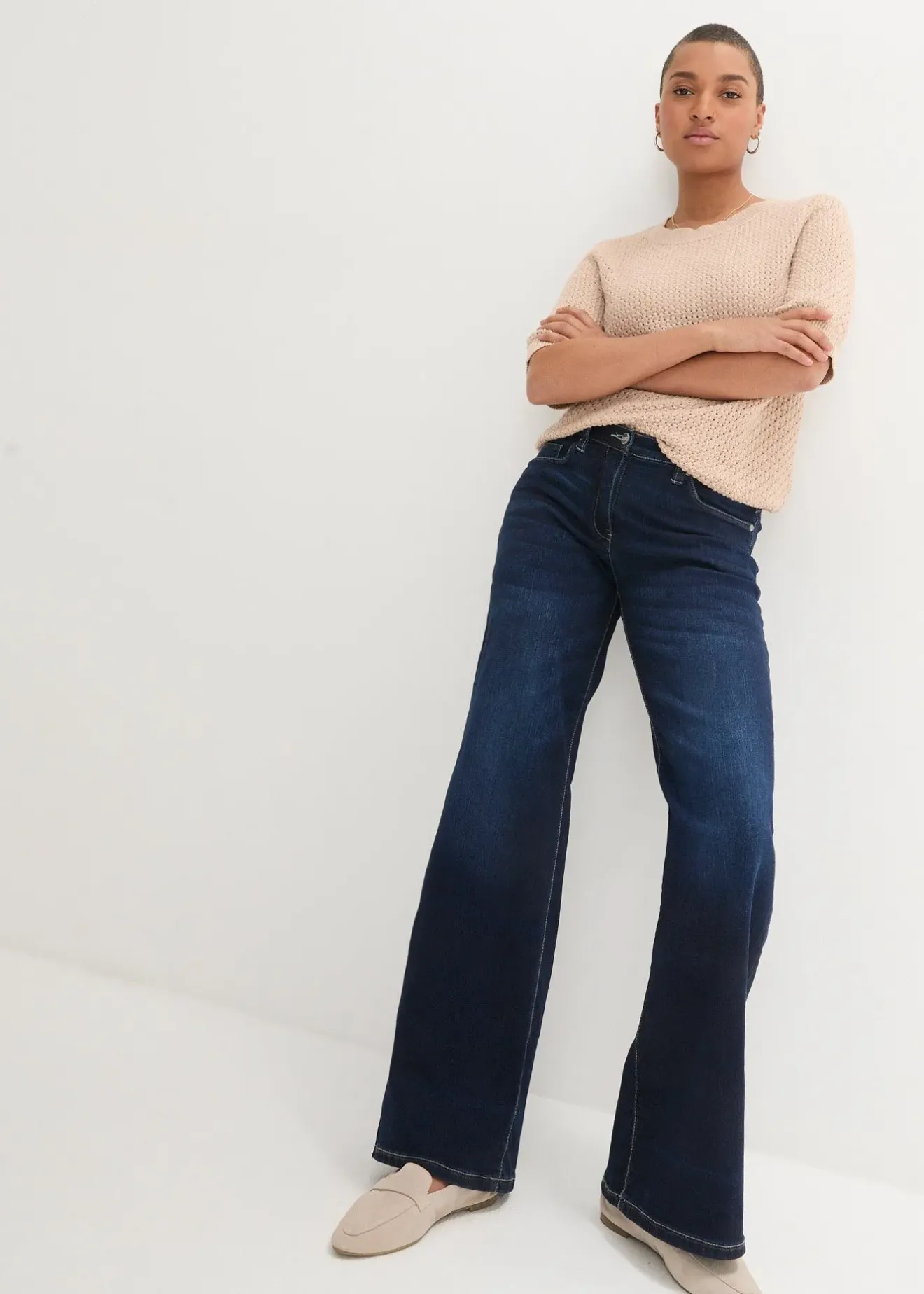 bonprix Jean large à taille mi-haute élastiquée|Femme Jeans
